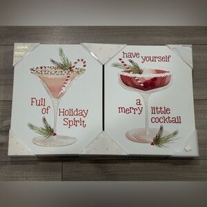 🆕 Holiday Cocktail Wall Art Set - Red and Pink Festive Prints